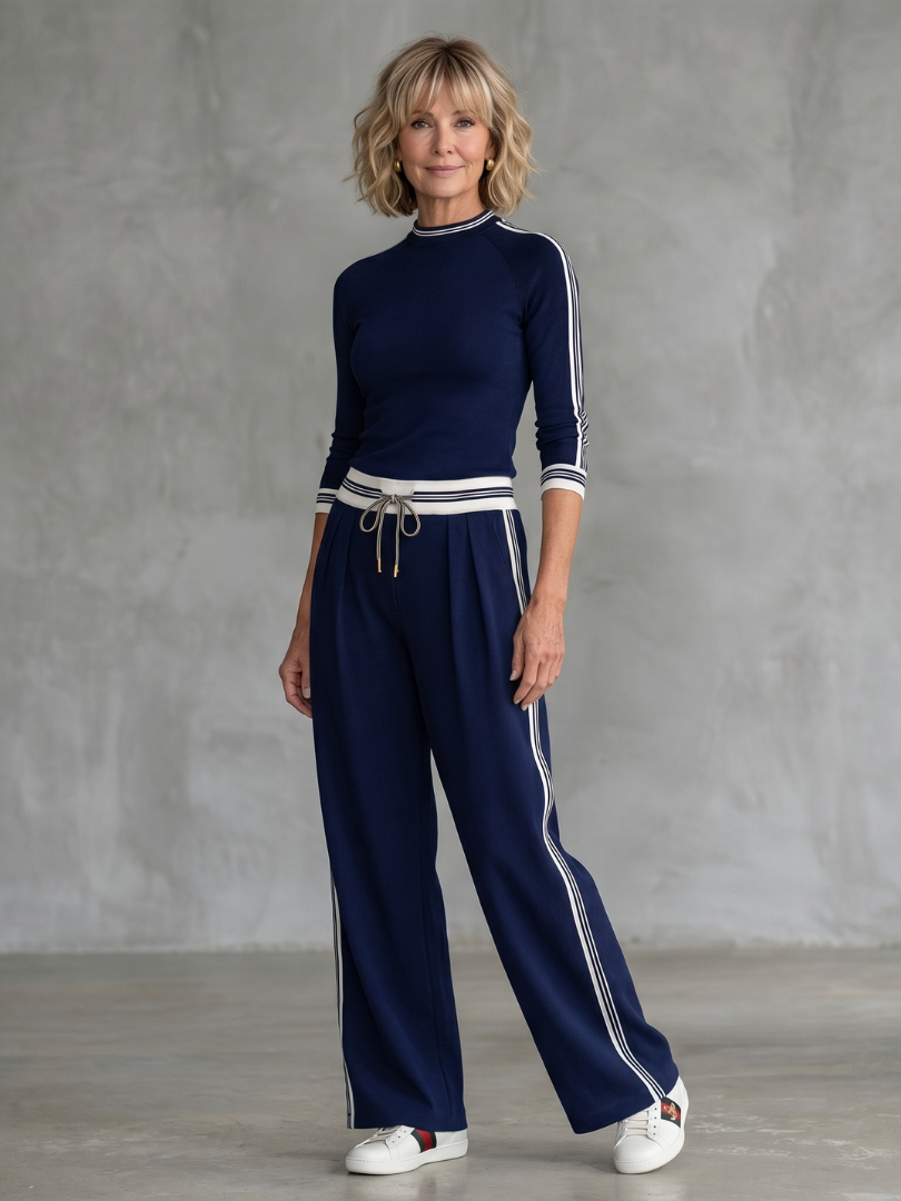Women’s Fitted Long Sleeve Top And Wide Leg Pants Set