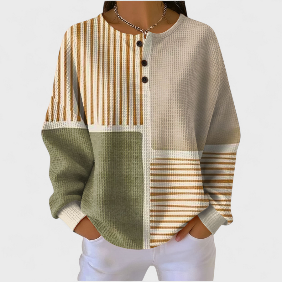 Women’s Color Block Striped Long Sleeve Pullover Sweater