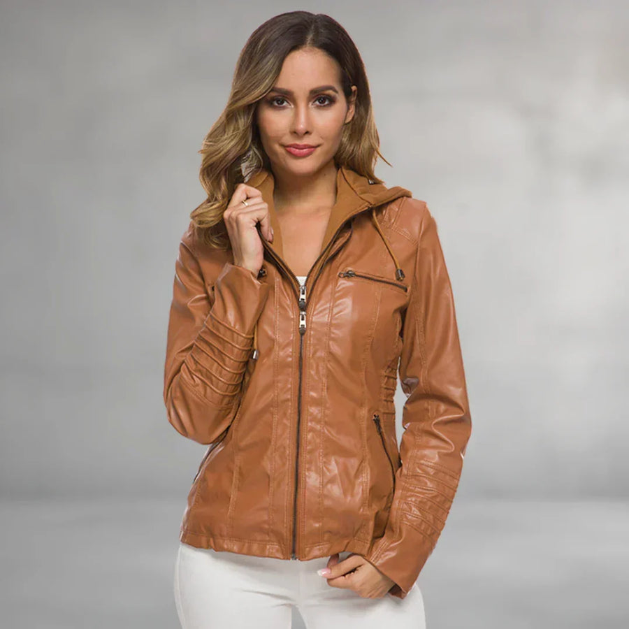 Women’s Hooded Zip Up Biker Jacket