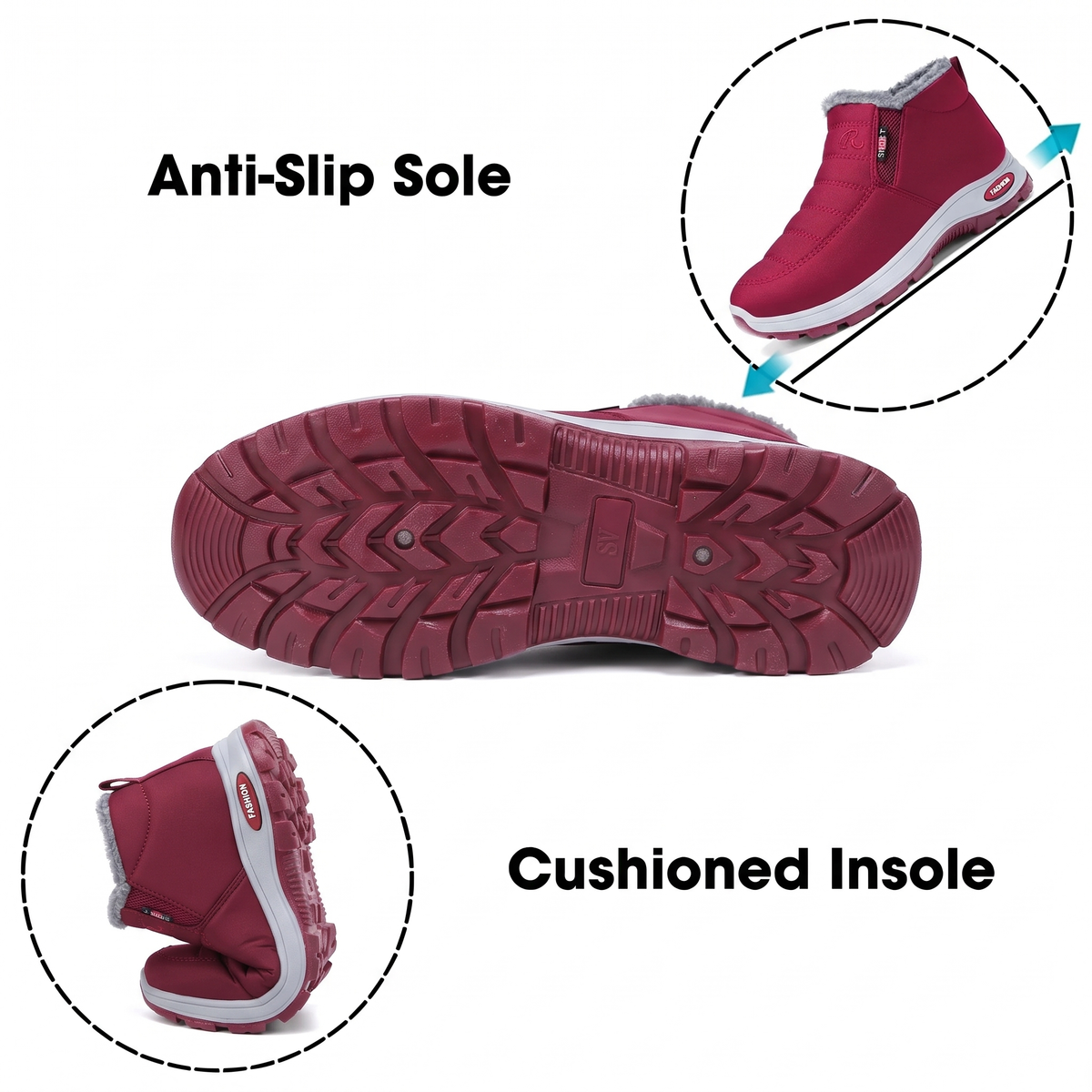 Women’s Quilted Slip-On Dark Red Ankle Boots